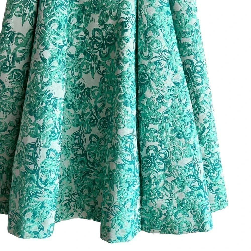 Yoana Baraschi Fit & Flare Jacquard‎ Cocktail Dress in Green Florals, Size 2